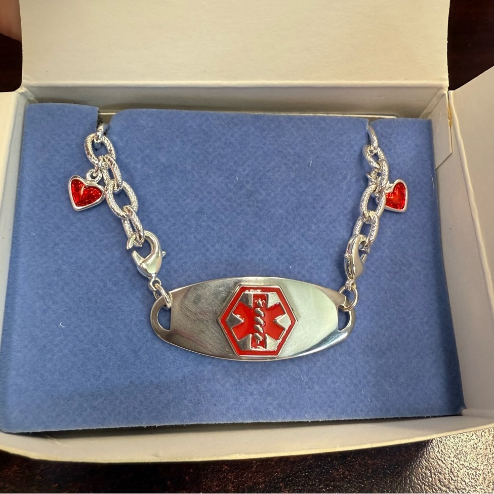 Avon Diabetes Silver and Red Medical Alert Bracelet interchangeable bracelet